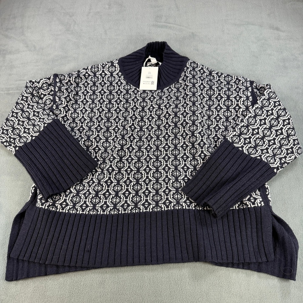 Free Assembly Navy Geo Jacquard Tall‎ Cuff Mock Neck Sweater XXL 20 NEW
